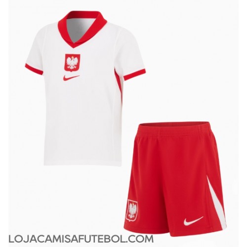 Camisa de Futebol Polónia Equipamento Principal Infantil Europeu 2024 Manga Curta (+ Calças curtas)